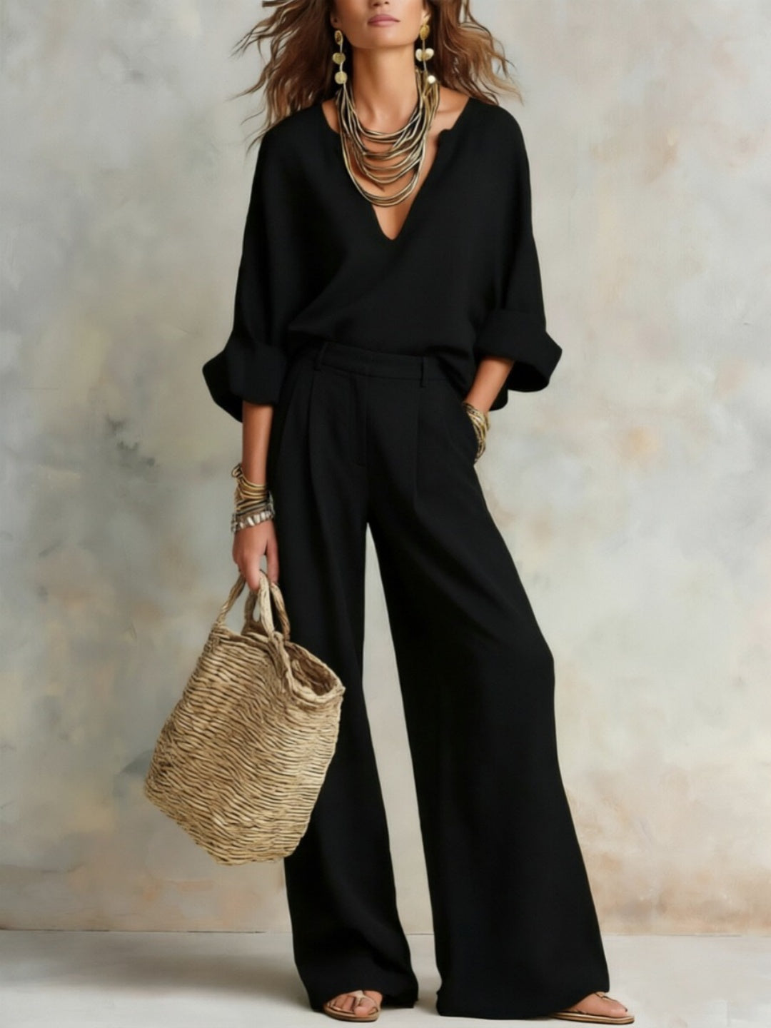 Clara Ivory Wide-Leg Pants Set
