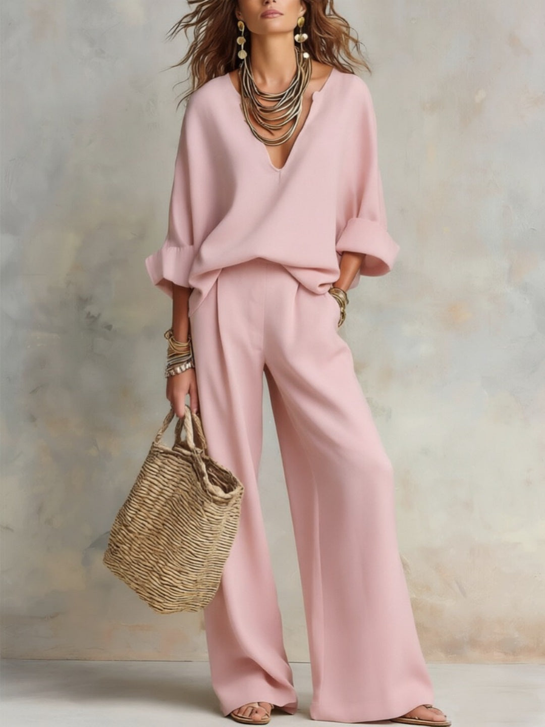 Clara Ivory Wide-Leg Pants Set