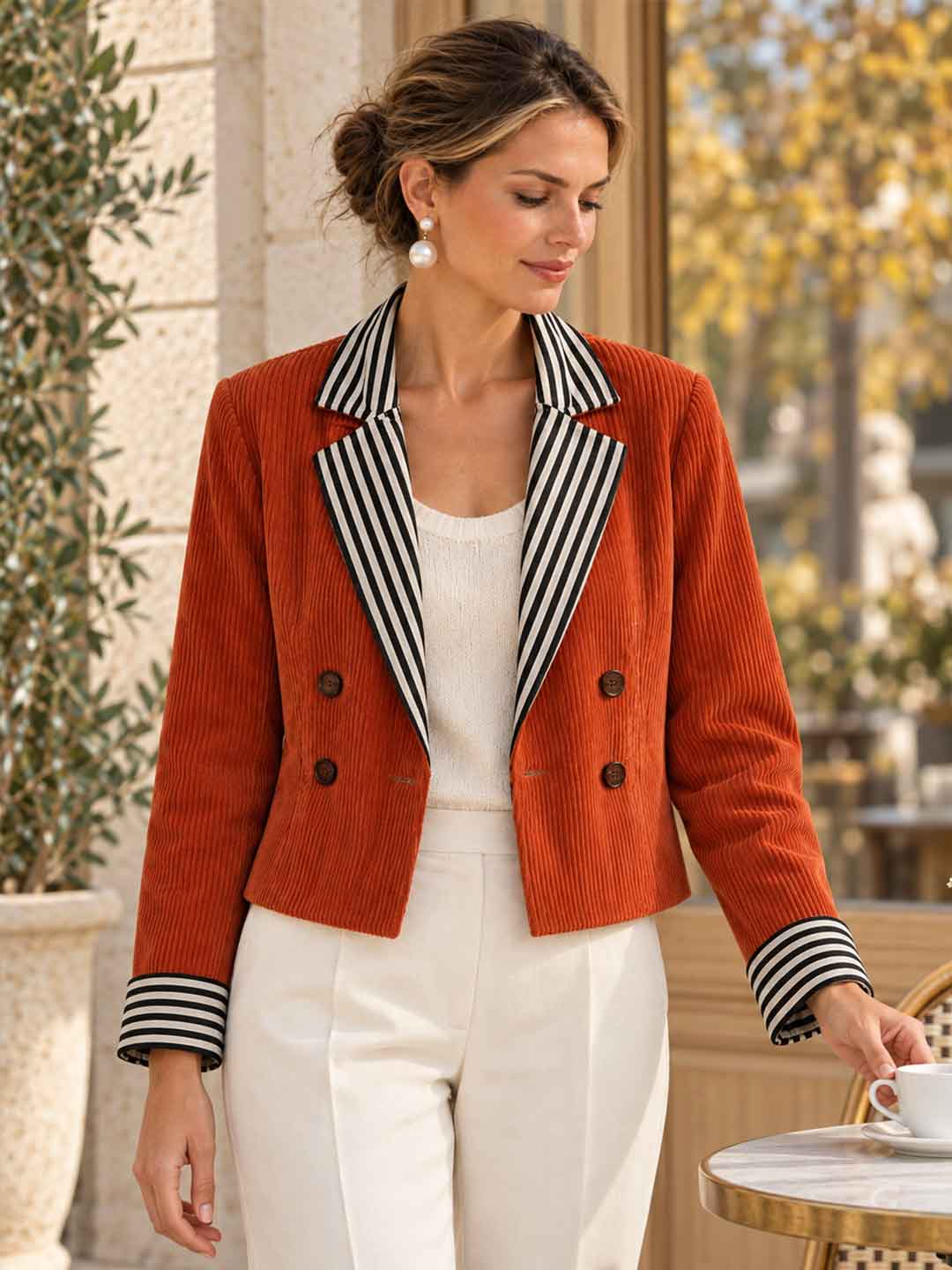 Corinna Contrast-Lapel Cropped Blazer