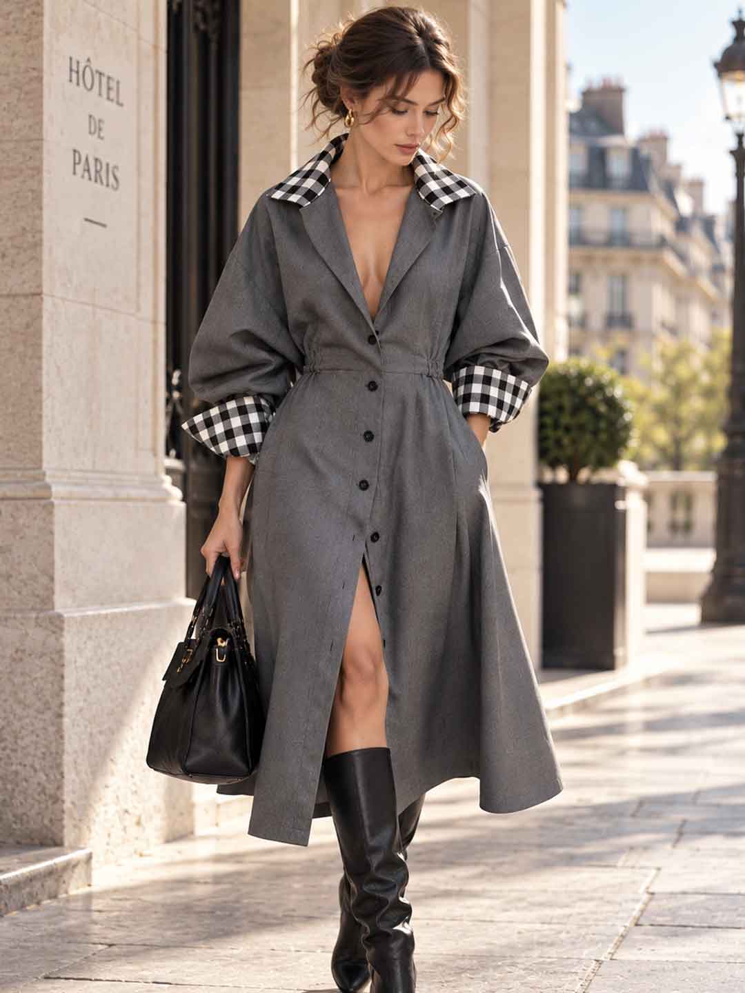 Griselda Piped Button-Front Coat Dress