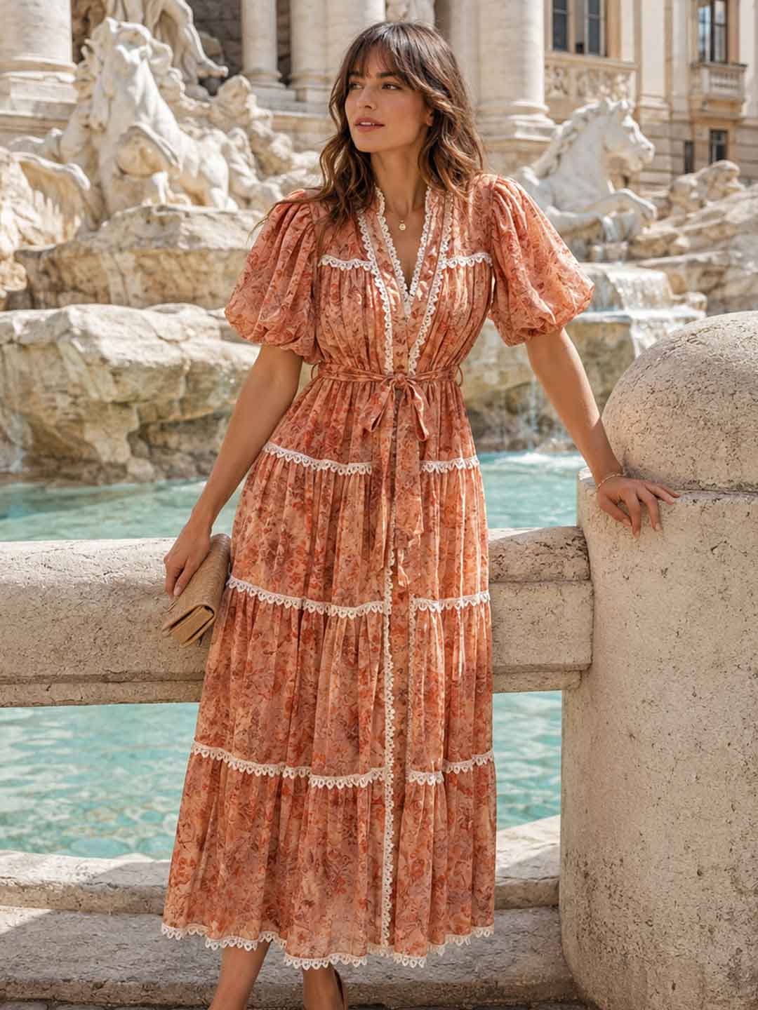 Alessia Embroidered Lace-Trim Maxi Dress - Blue