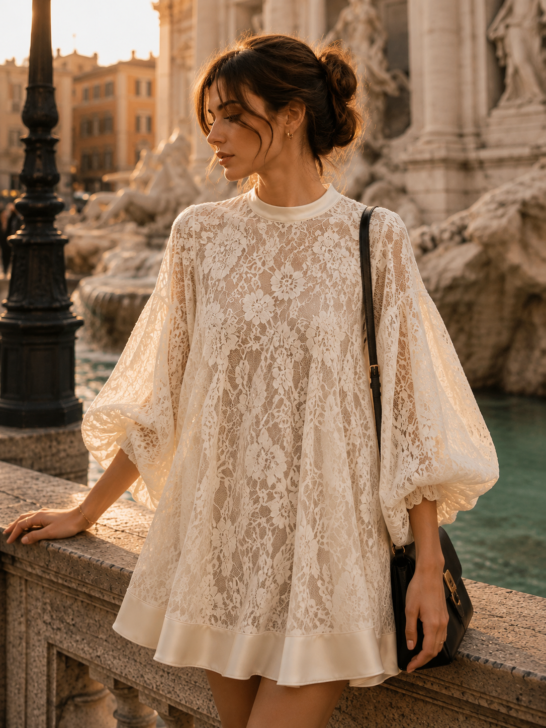 24-Hour-Shipping Bianca Ivory Lace Poncho Cover-Up Dress
