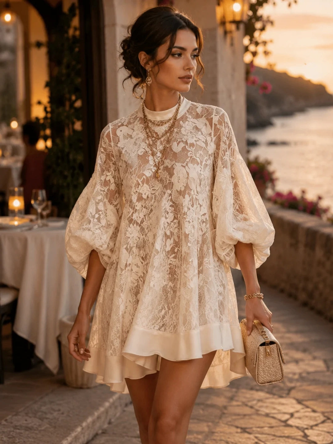 24-Hour-Shipping Bianca Ivory Lace Poncho Cover-Up Dress