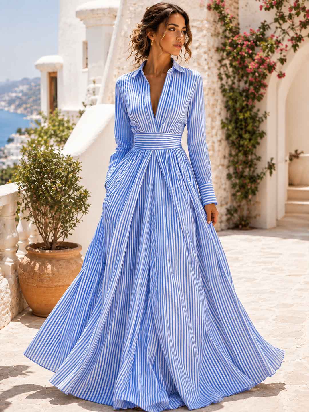 Isadora Pleated Belted Shirt Maxi Dress