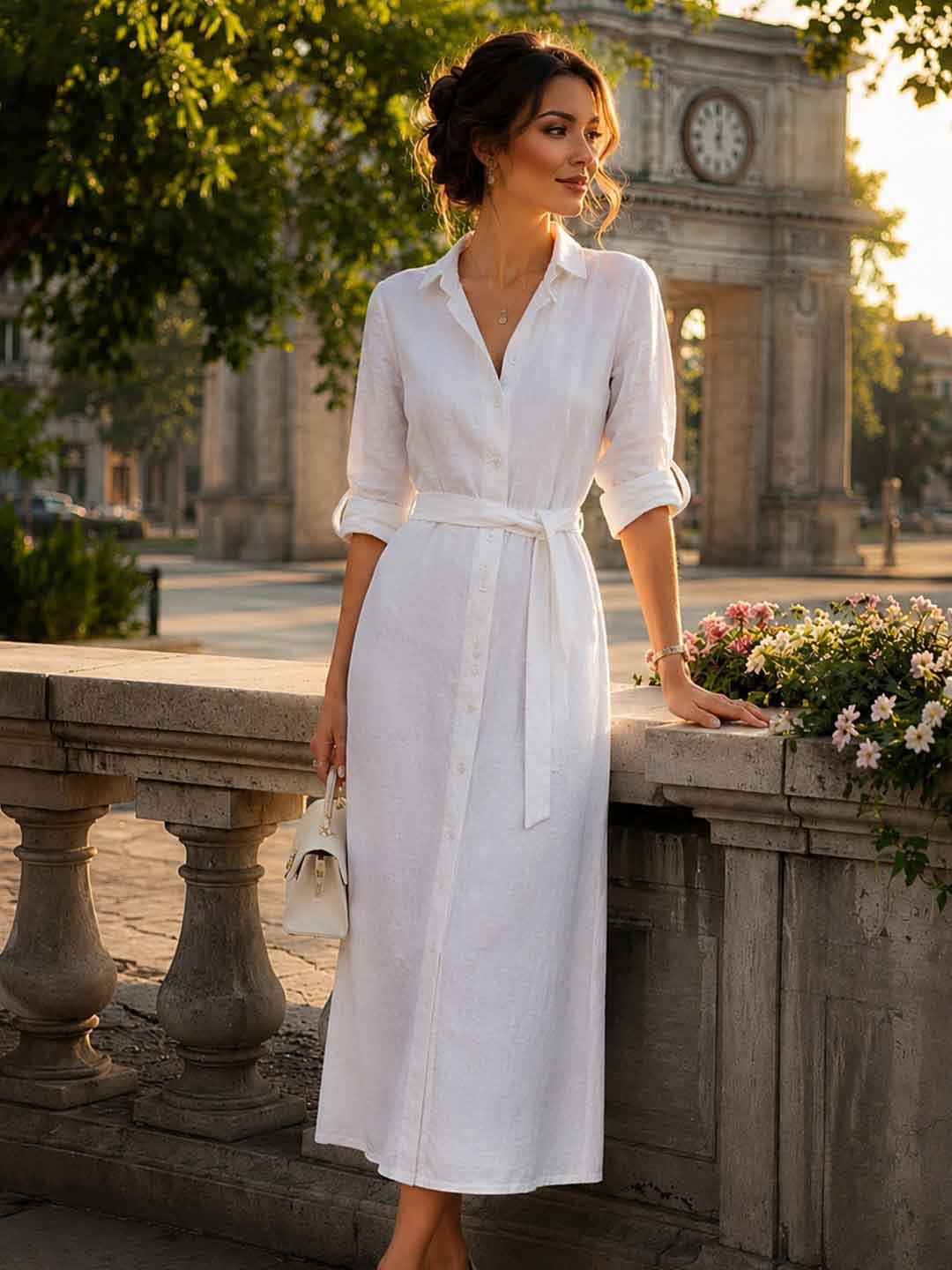 Mara Rust Button-Front Belted Maxi Dress