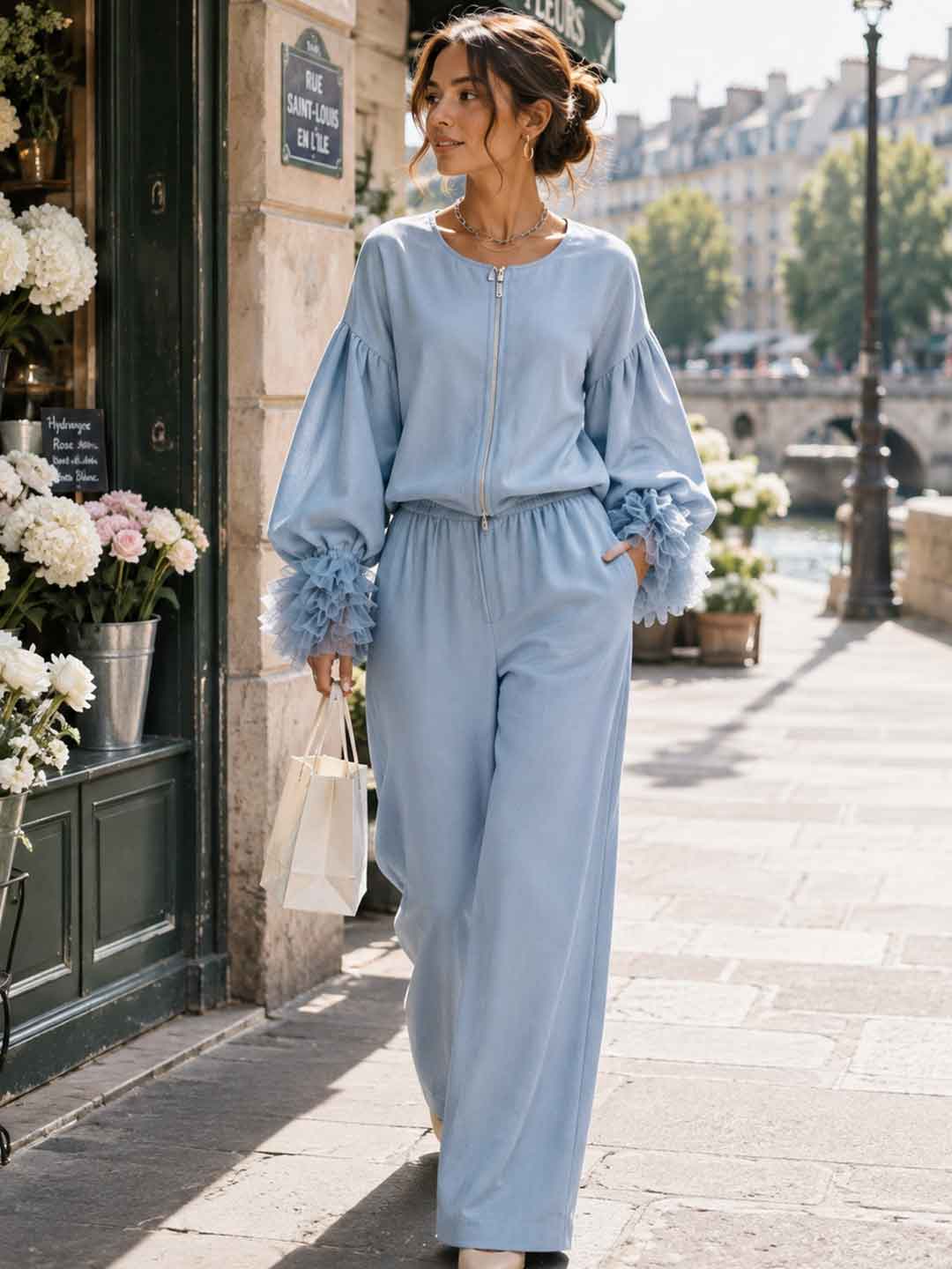 Rosalia Knit Top & Wide-Leg Trouser Set