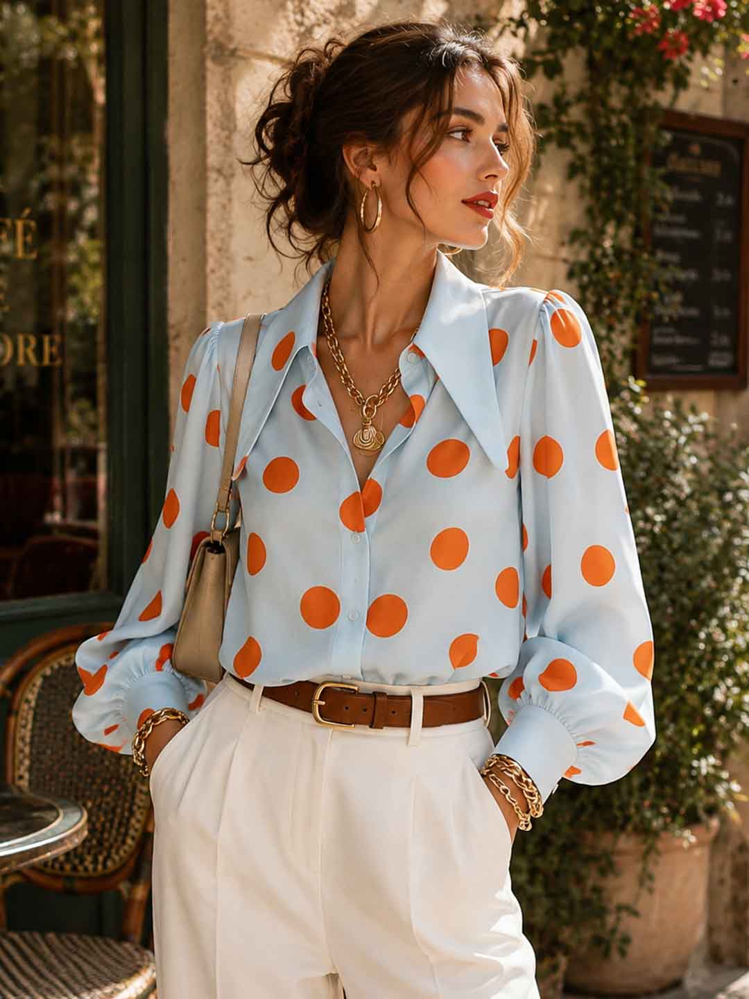 Capri Polka-Dot Button Shirt