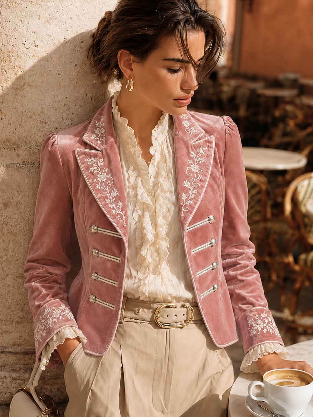 Verona Embroidered Velvet-Look Jacket - Pink