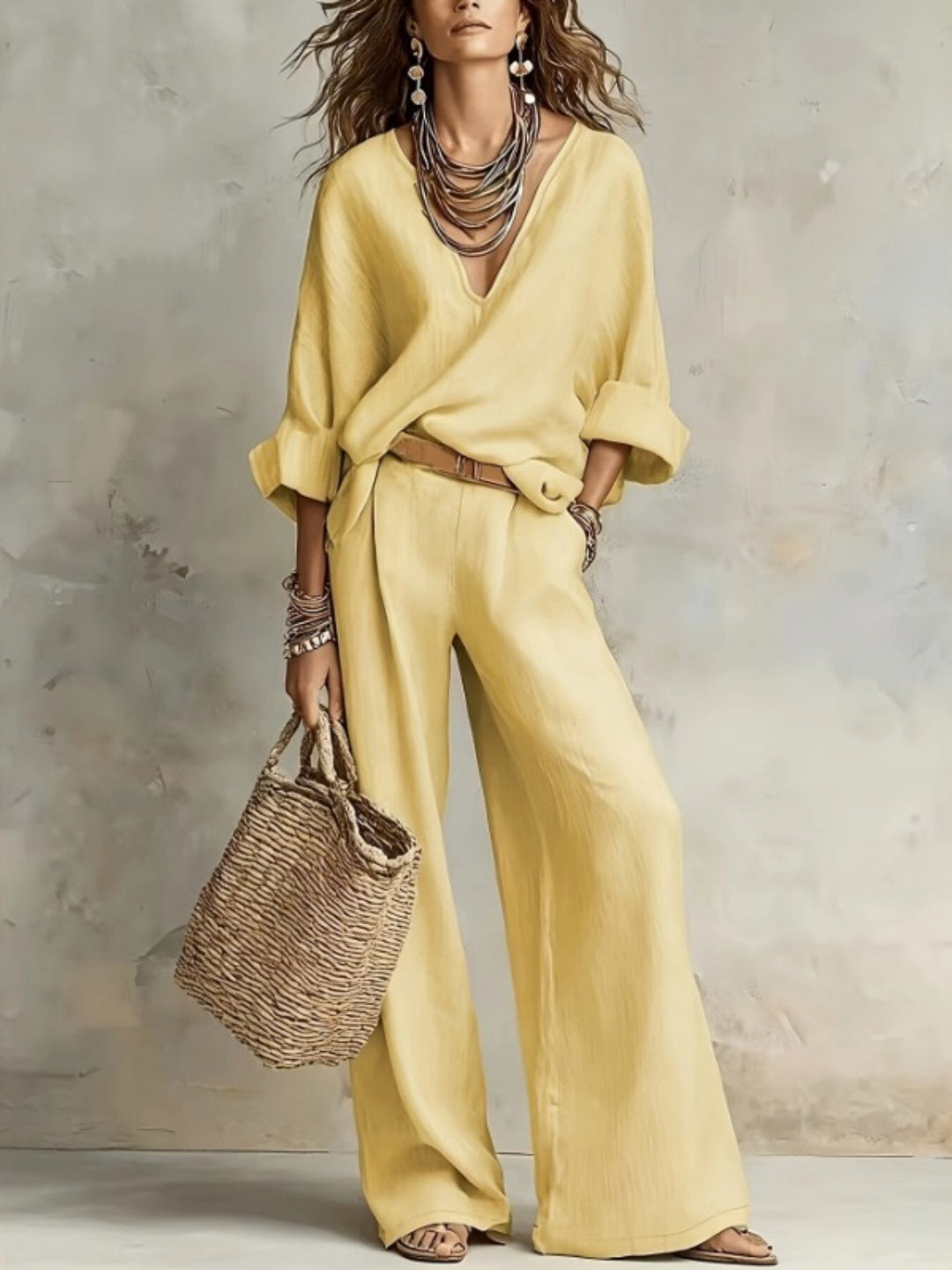 Clara Ivory Wide-Leg Pants Set