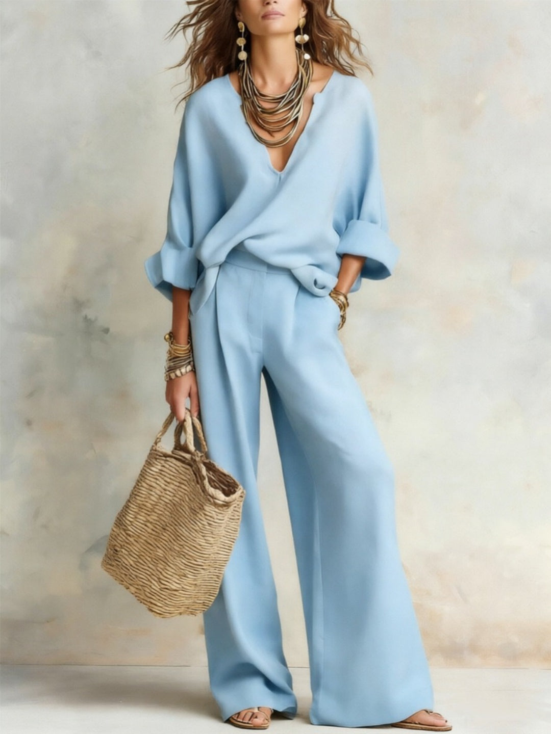 Clara Ivory Wide-Leg Pants Set