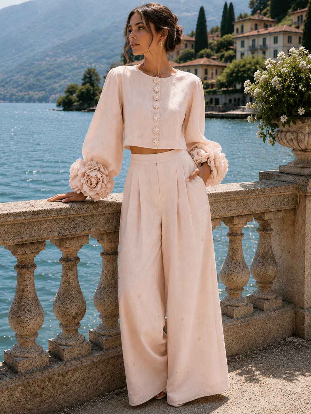 Luciana Statement-Cuff Top & Trouser Set