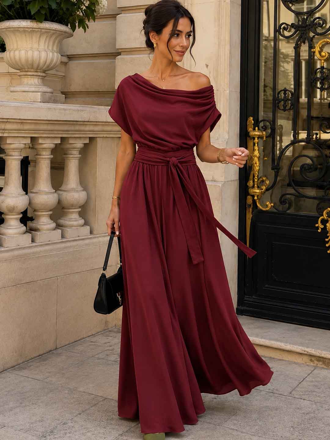 Celeste Mint Draped Belted Maxi Dress