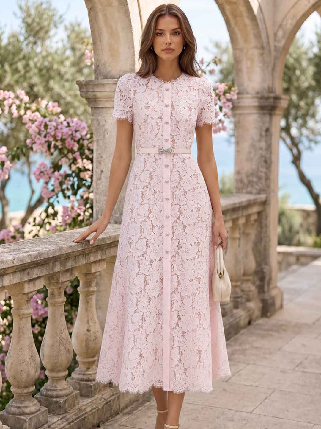 Mirella Lace Short-Sleeve Maxi Dress - Sky Blue