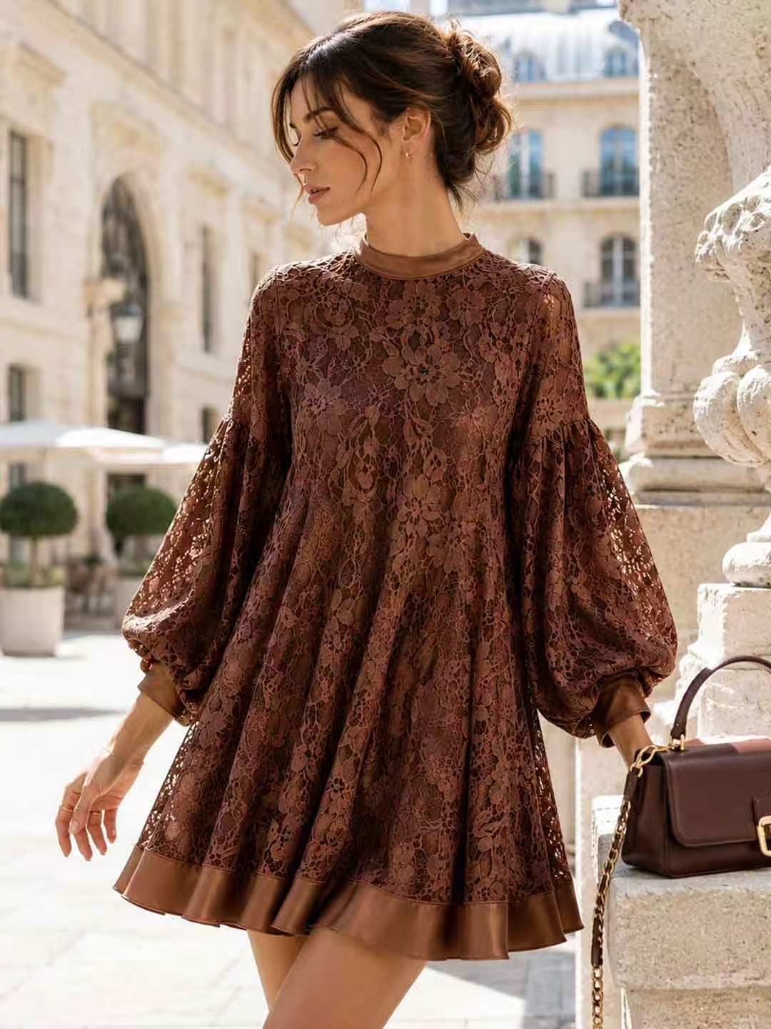 24-Hour-Shipping Bianca Chocolate Lace Poncho Cover-Up Dress