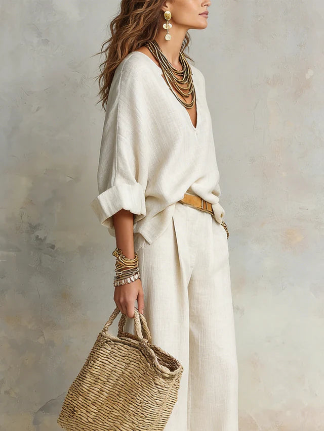 Clara Ivory Wide-Leg Pants Set
