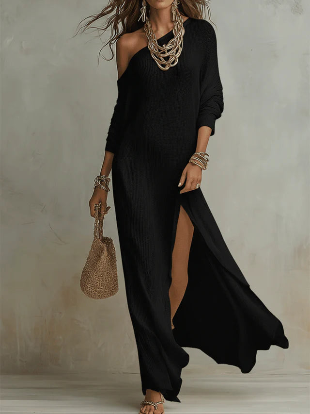 Noemi White One-Shoulder Slit Maxi Dress