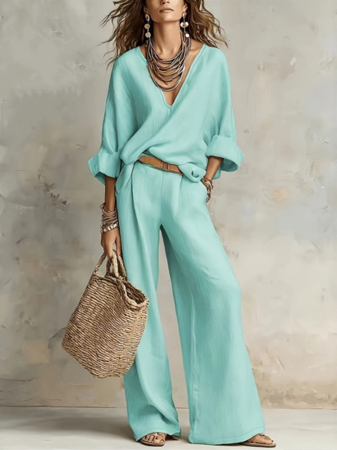 Clara Ivory Wide-Leg Pants Set