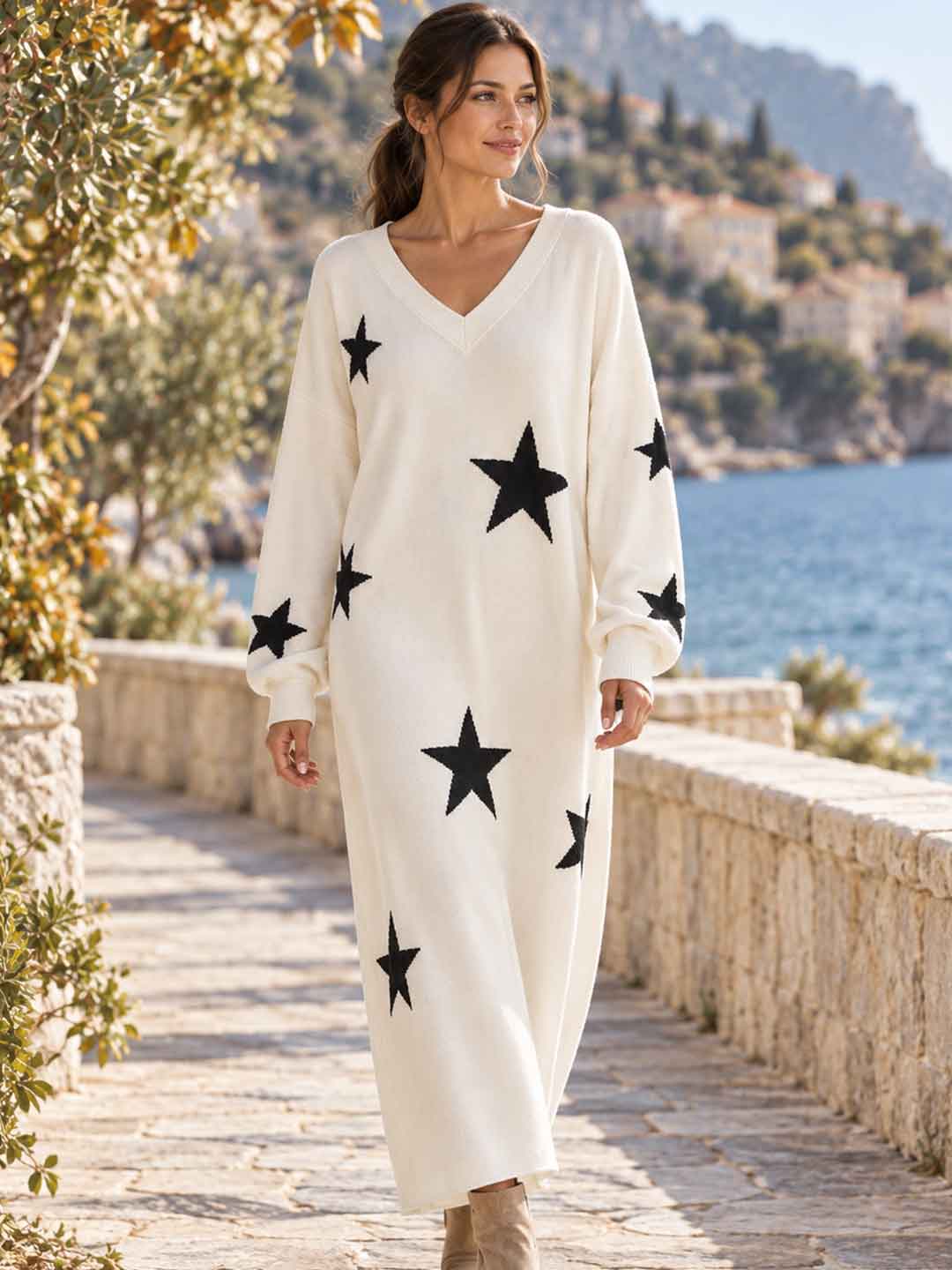 Estella Star Motif Relaxed Maxi Dress - Ivory