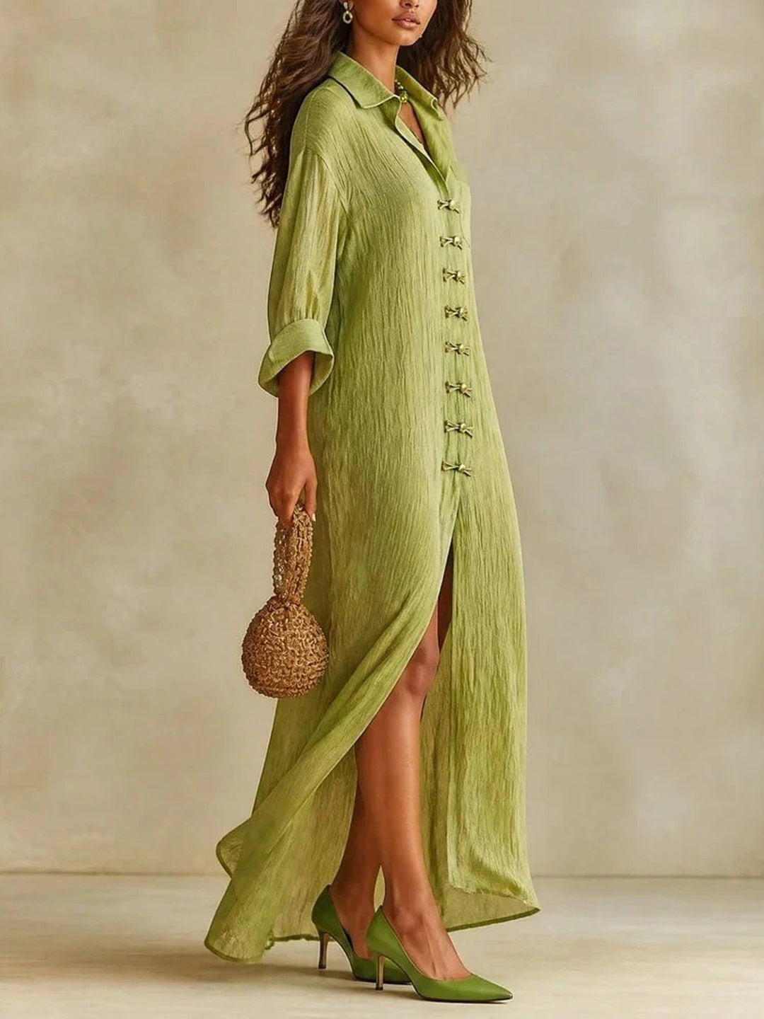 Lucia Button-Front Belted Maxi Dress