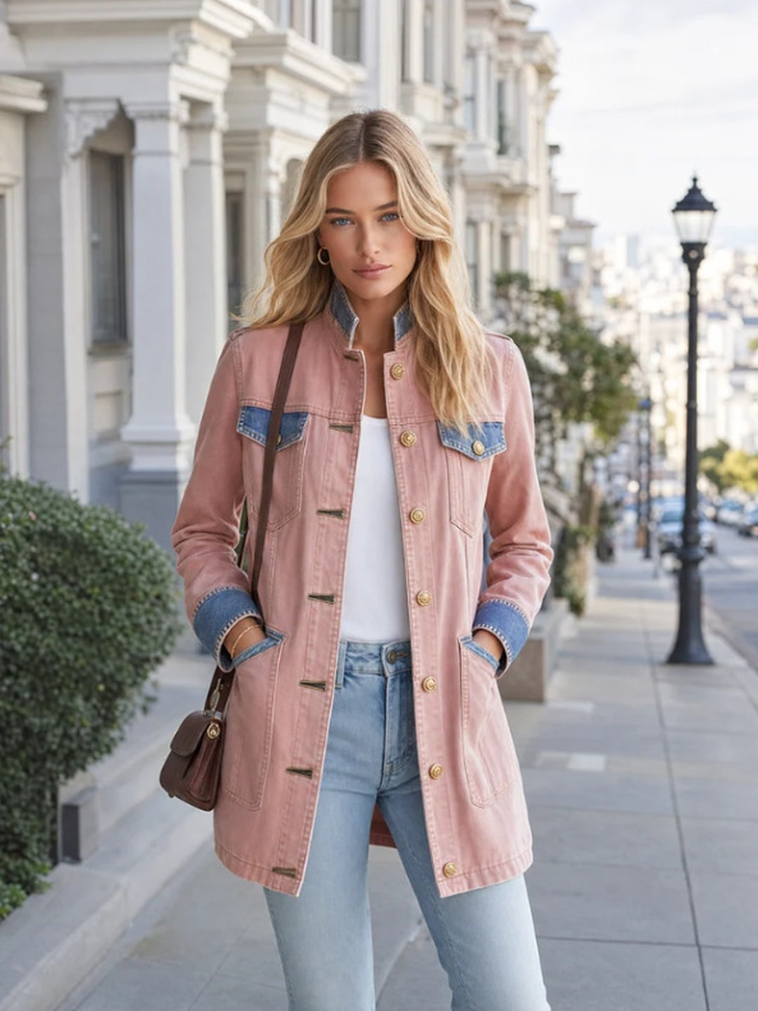 Dalia Contrast-Cuff Longline Blazer