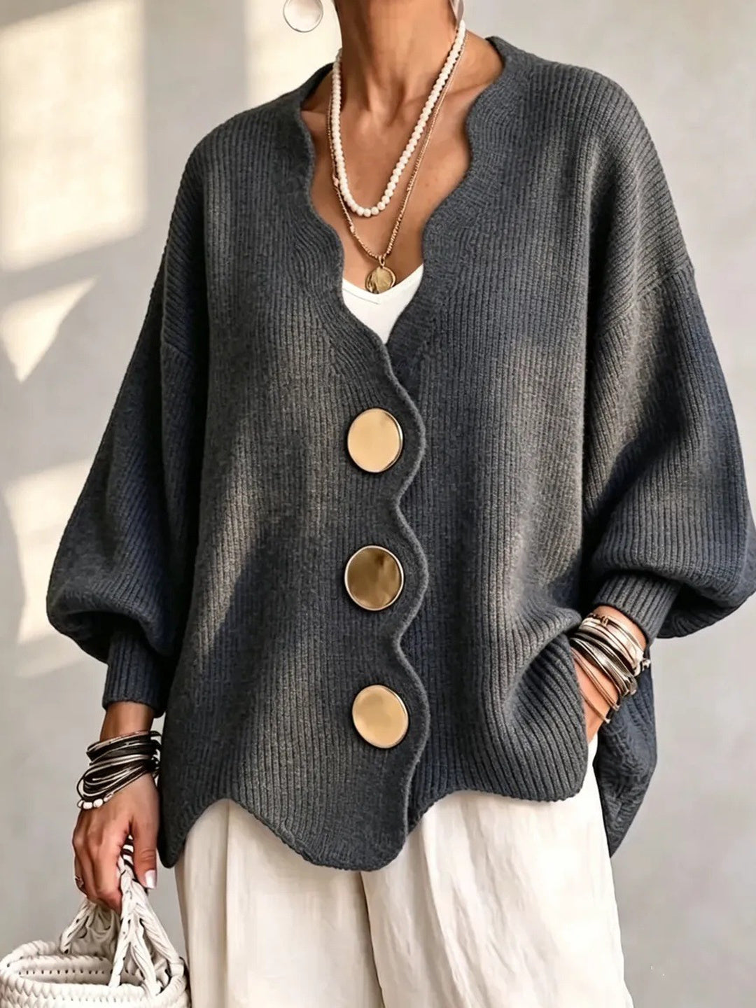 Luminosa Statement-Button Cardigan