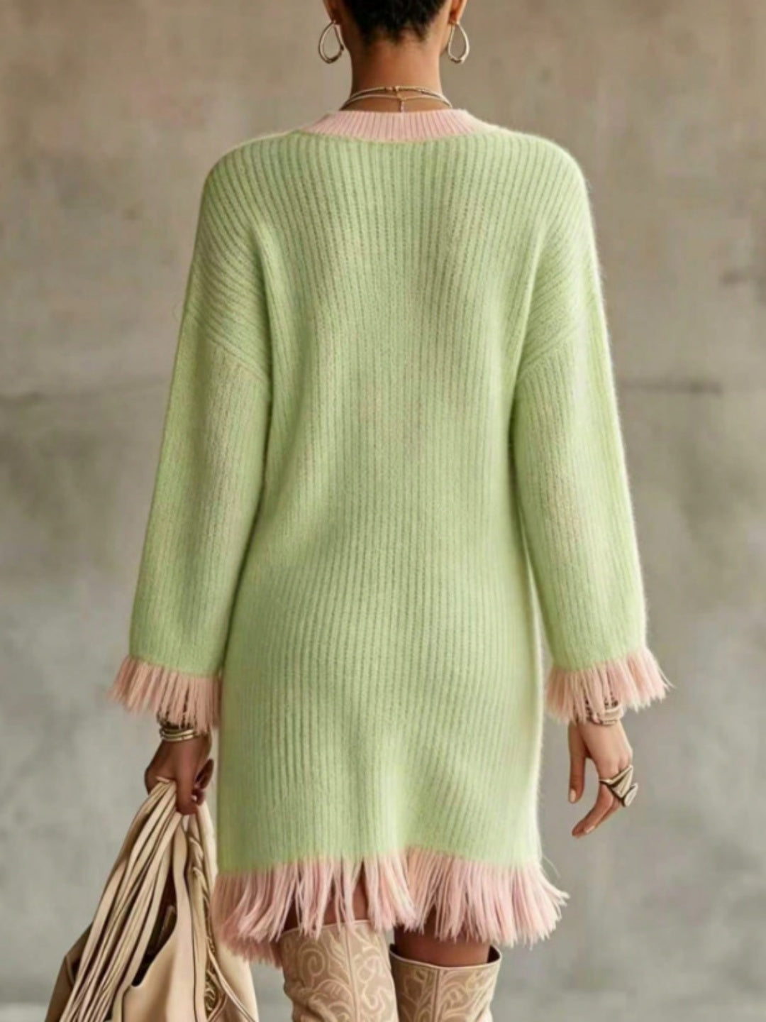 Elara V-Neck Fringe Sweater Mini Dress