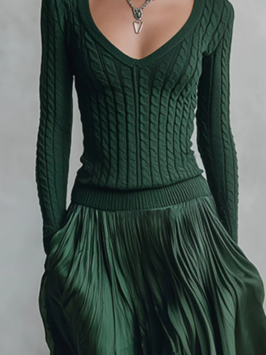 Valentina Ribbed-Bodice Pleated Maxi Dress
