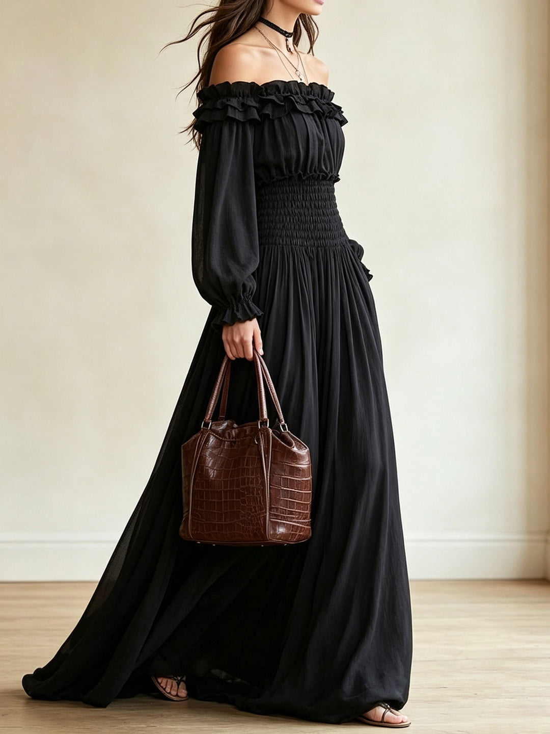 Esmeralda Off-Shoulder Ruffle Maxi Dress