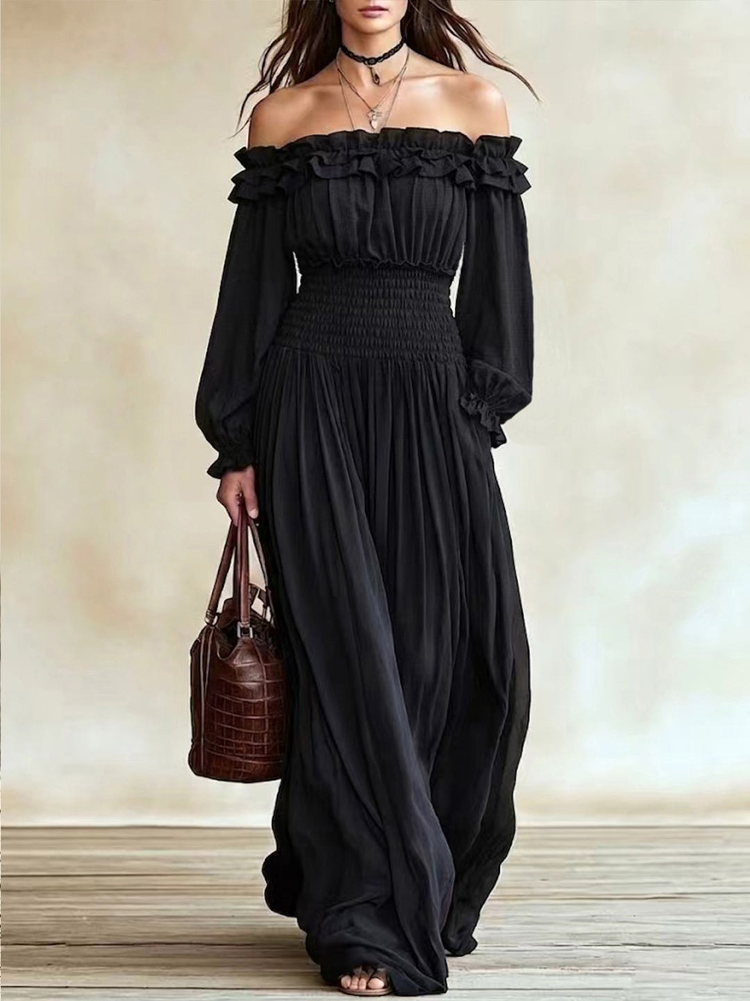 Esmeralda Off-Shoulder Ruffle Maxi Dress
