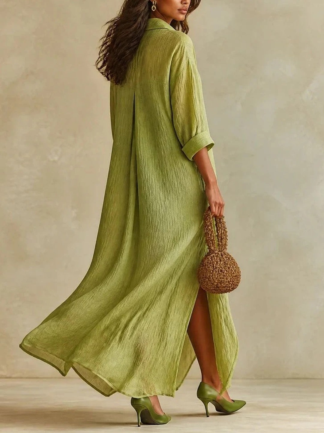 Lucia Button-Front Belted Maxi Dress