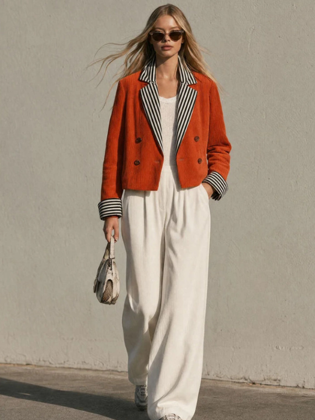 Corinna Contrast-Lapel Cropped Blazer