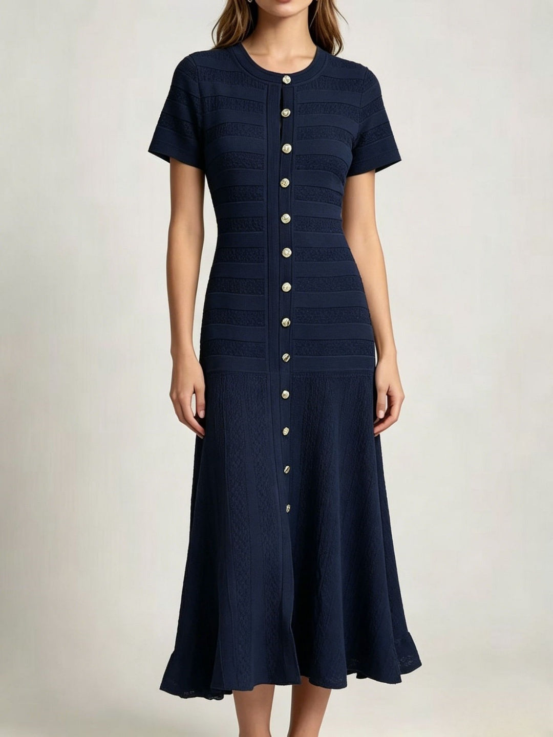 Oceana Button-Front Short-Sleeve Maxi Dress