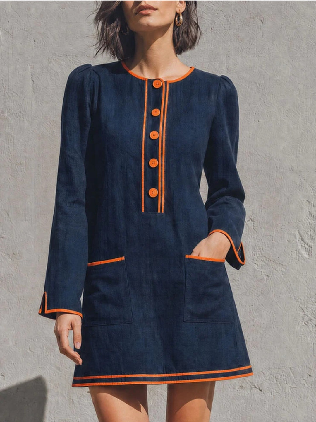 Marina Contrast-Trim Shift Mini Dress