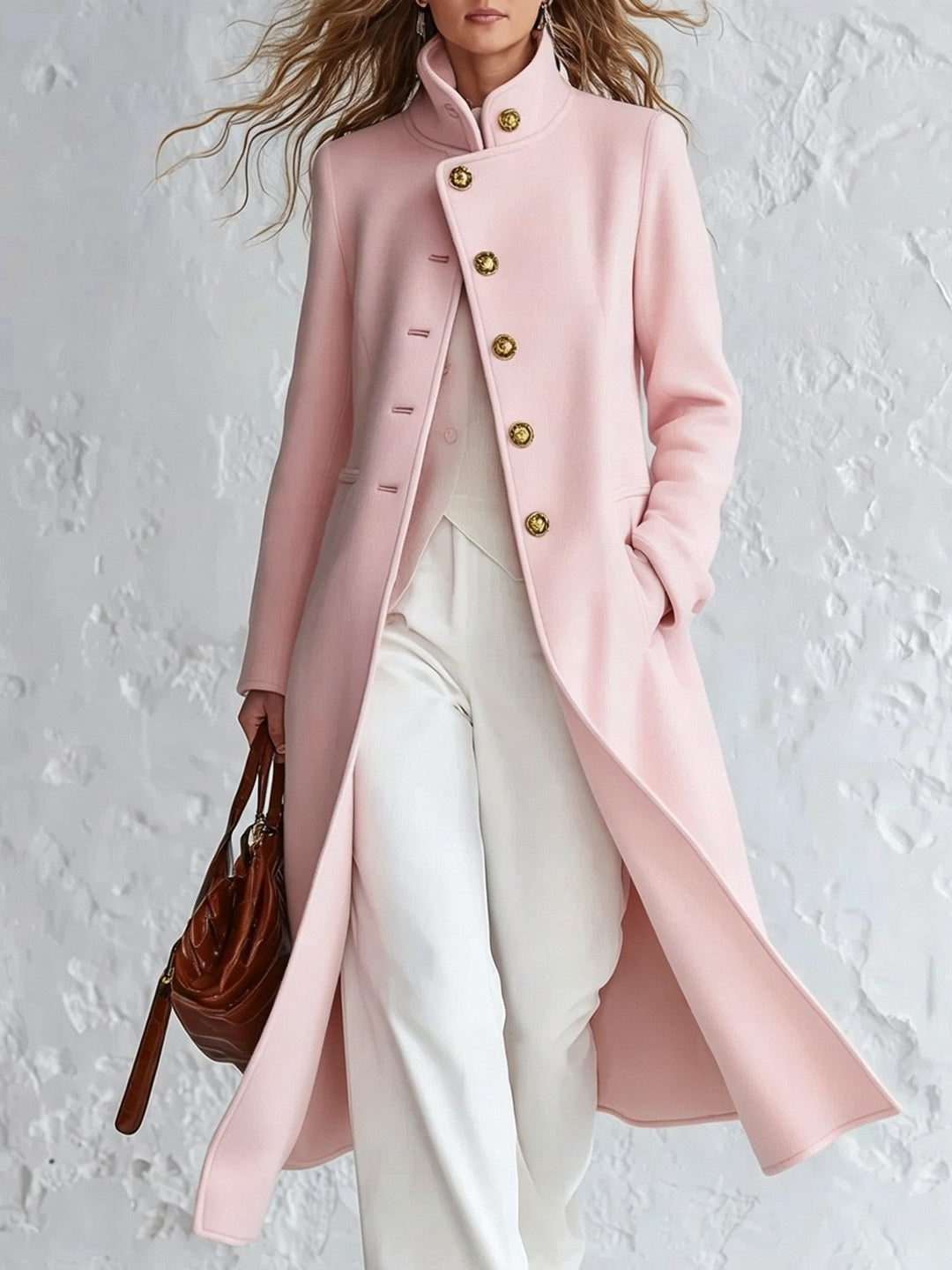 Luciana Stand-Collar High-Low Coat