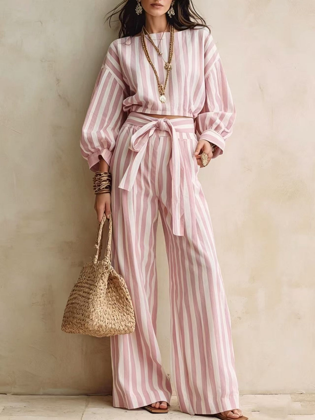 Capri Sky Stripe Belted Wide-Leg Jumpsuit
