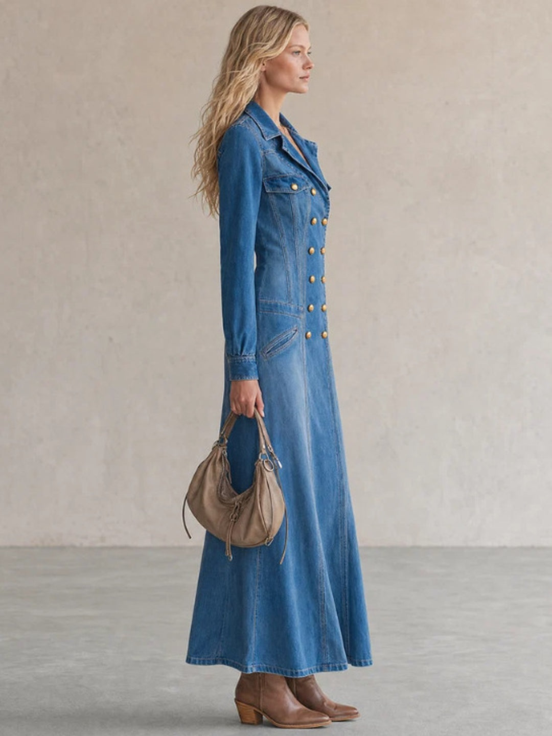 Luciana Double-Breasted Denim Midi Dress