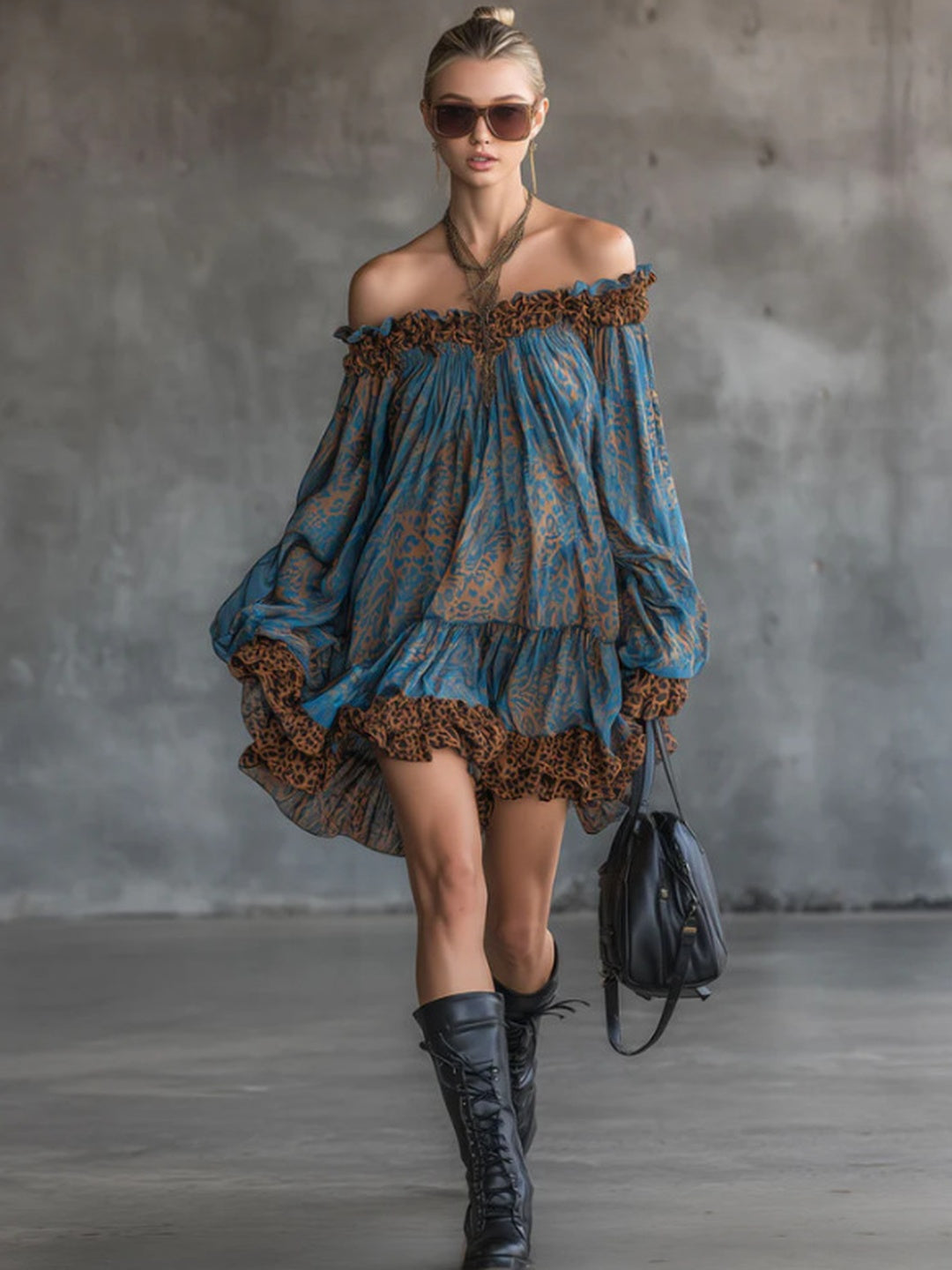 Marea Printed Off-Shoulder Mini Dress