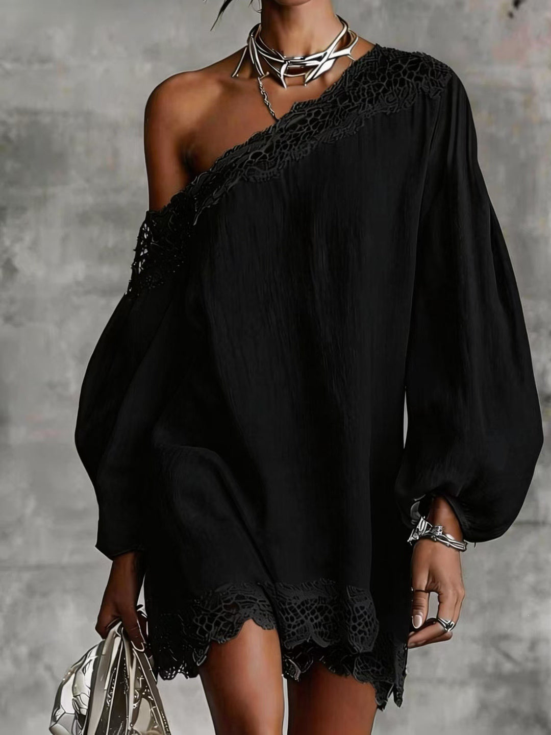 Callista Lace-Trim One-Shoulder Mini Dress