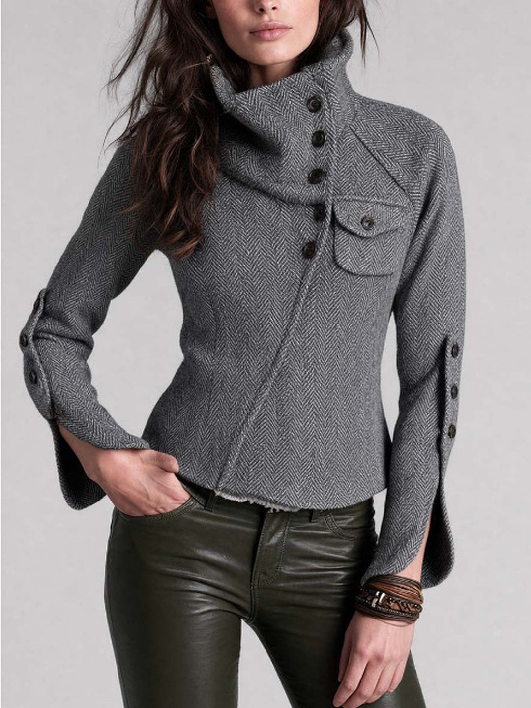 Elena Asymmetric Button Jacket