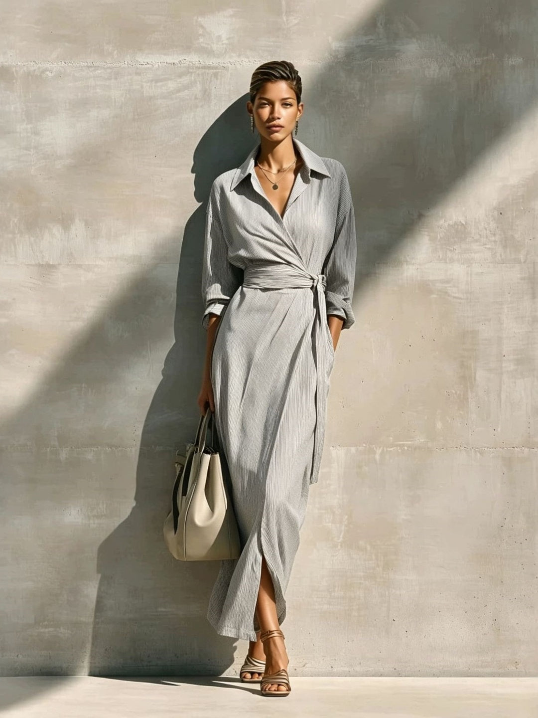 Livia Gathered Wrap Midi Dress