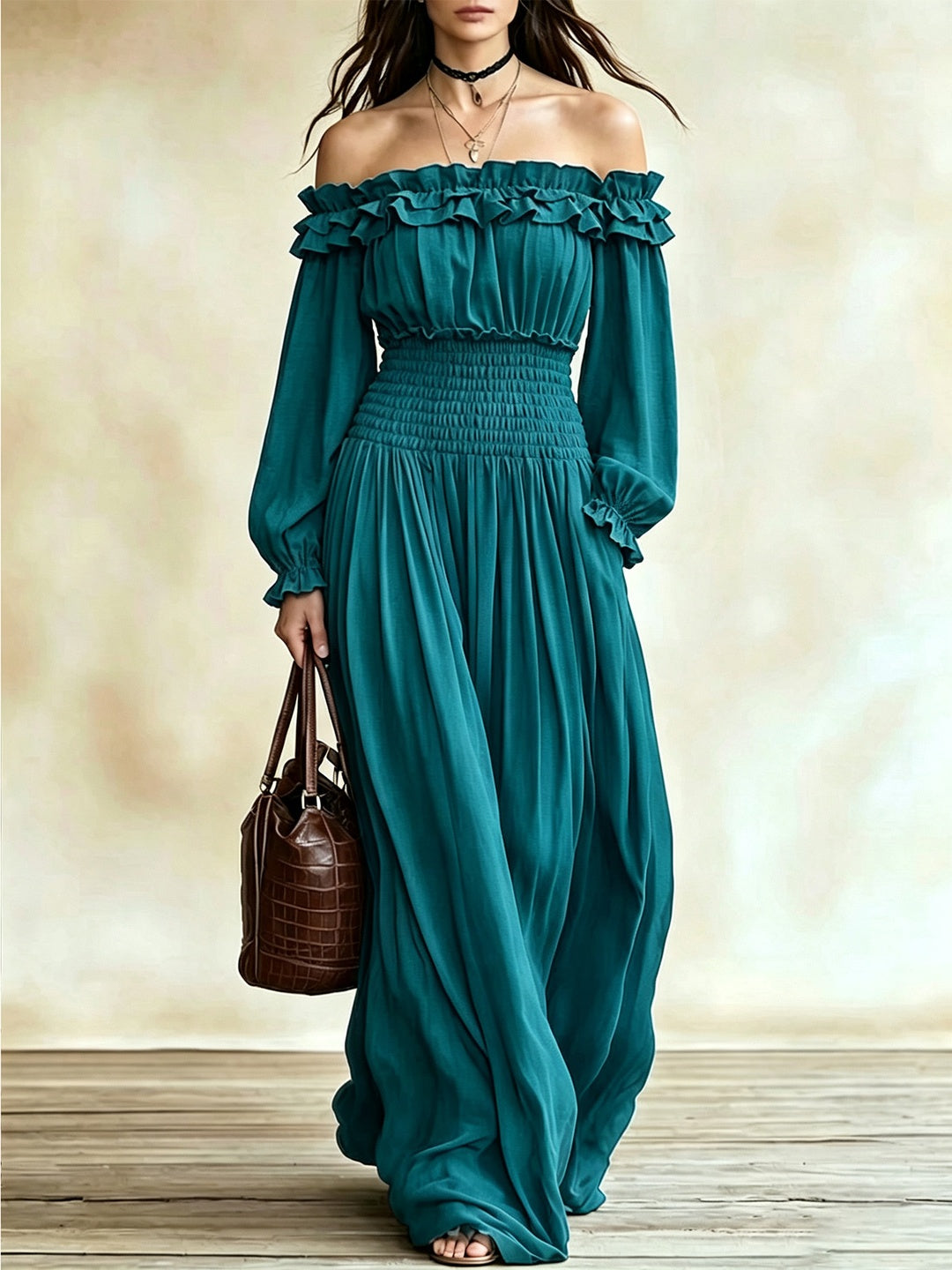 Esmeralda Off-Shoulder Ruffle Maxi Dress