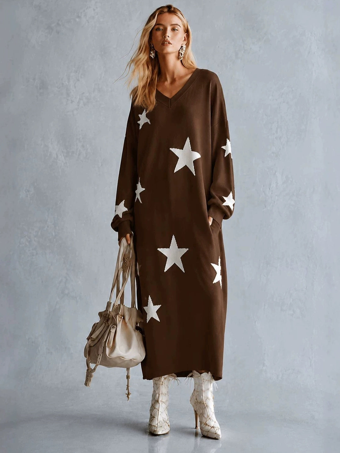 Estella Star Motif Relaxed Maxi Dress - Ivory