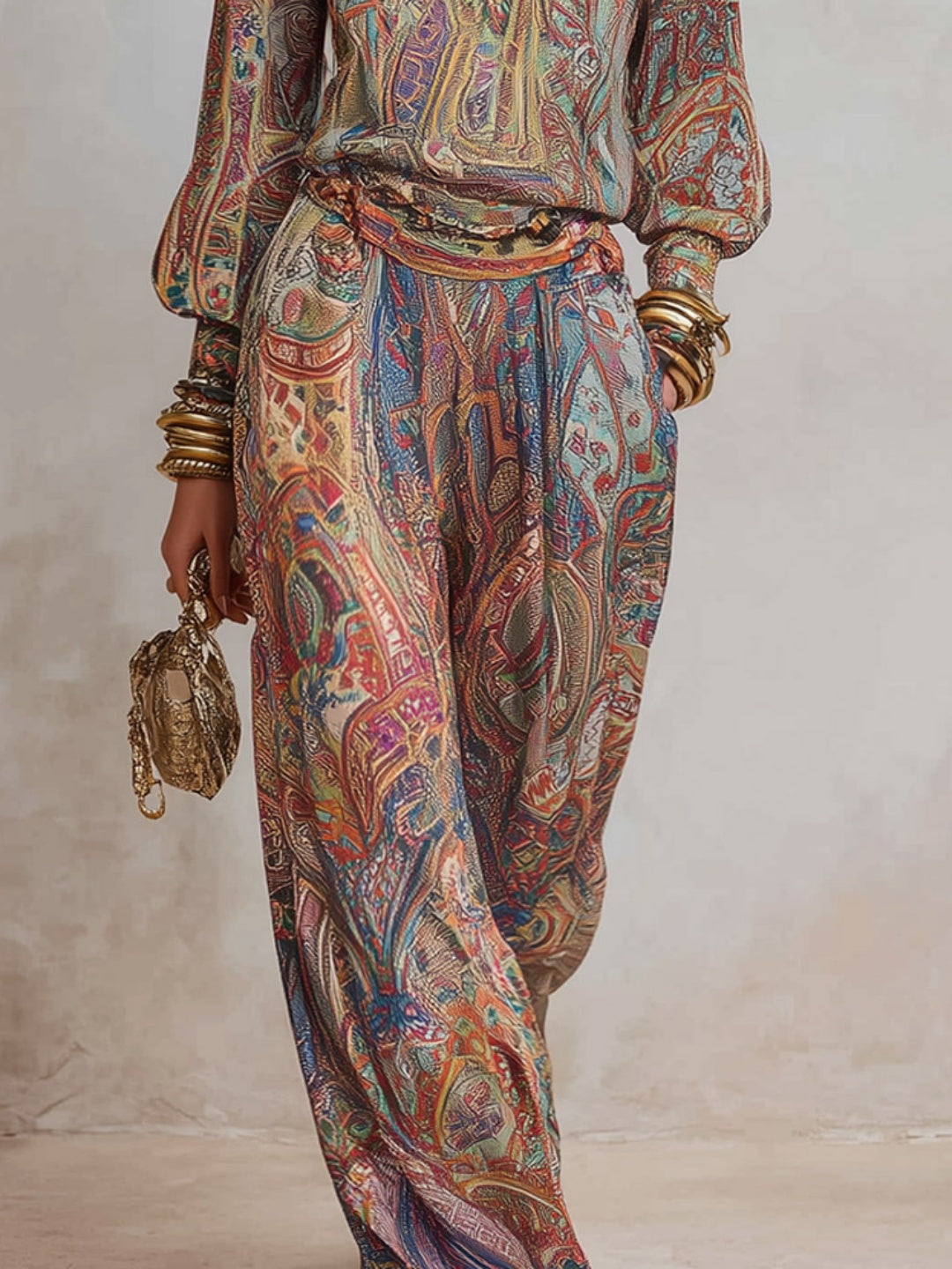 Isla Brown Paisley Blouse and Pants Set