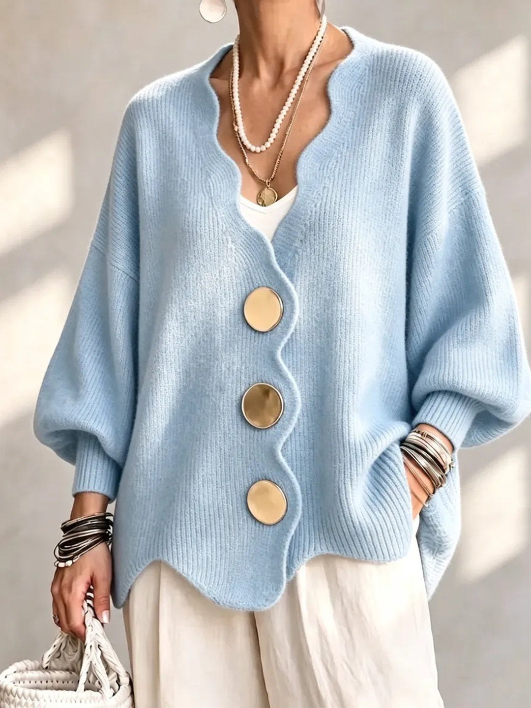 Luminosa Statement-Button Cardigan