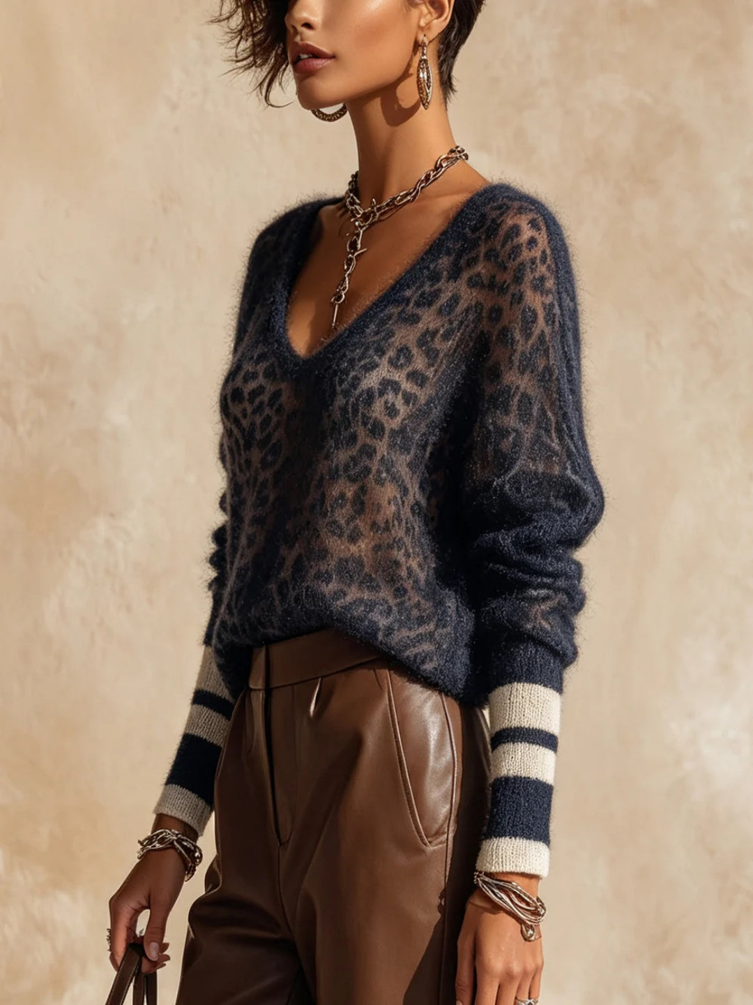 Nerina Fuzzy V-Neck Sweater - Pink