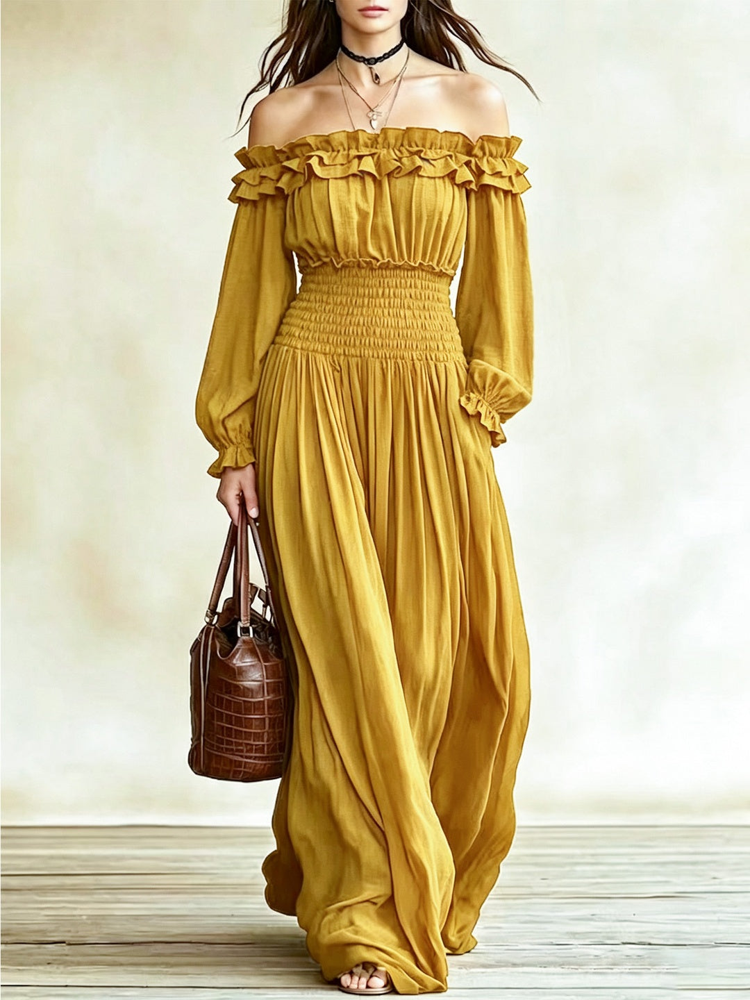 Esmeralda Off-Shoulder Ruffle Maxi Dress