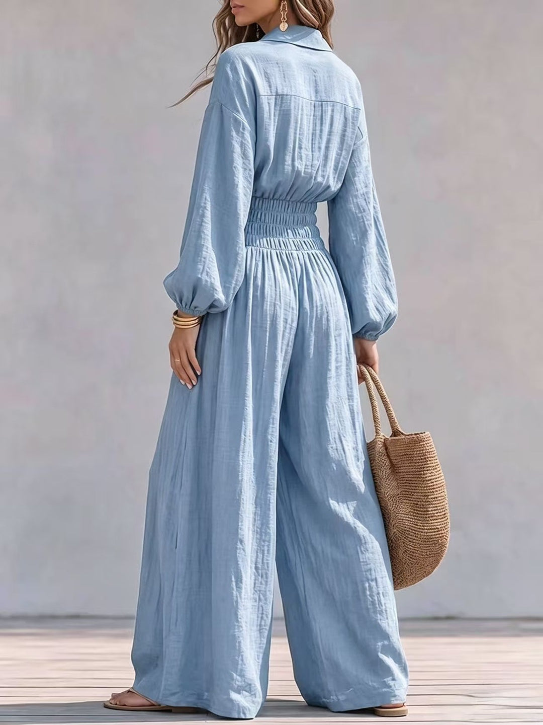 Alba Smocked-Waist Shirt Maxi Dress