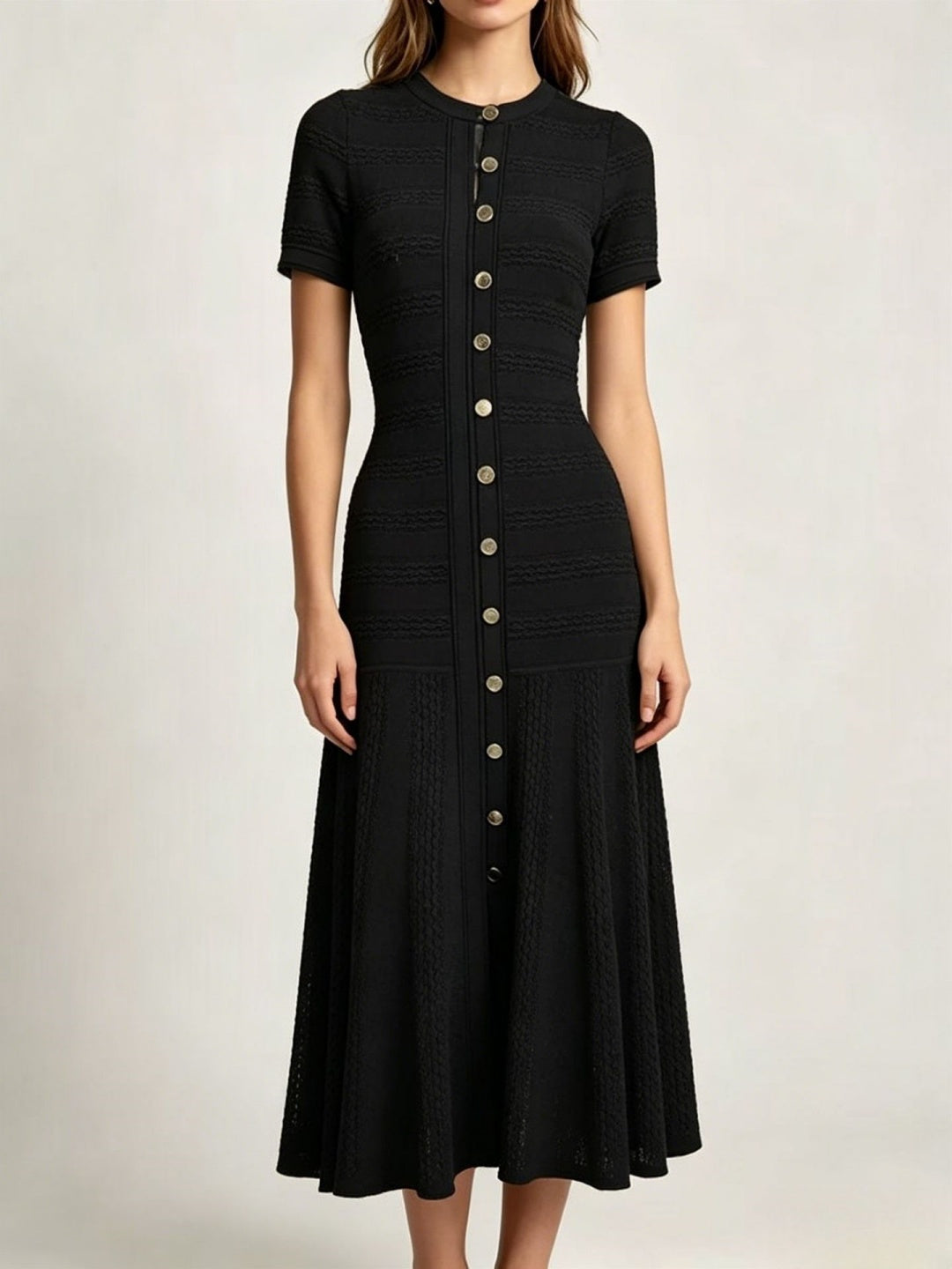 Oceana Button-Front Short-Sleeve Maxi Dress