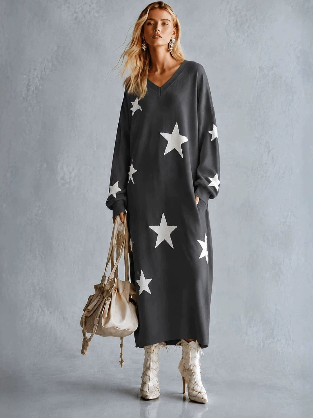 Estella Star Motif Relaxed Maxi Dress - Ivory