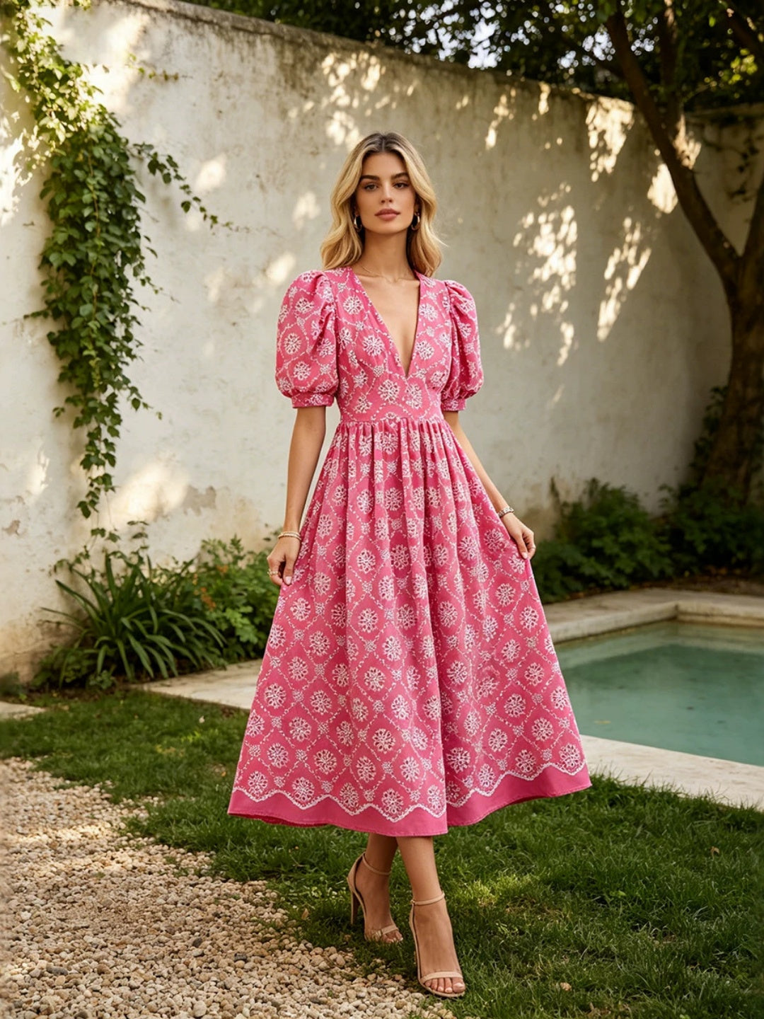 Fiora Floral Puff-Sleeve Maxi Dress